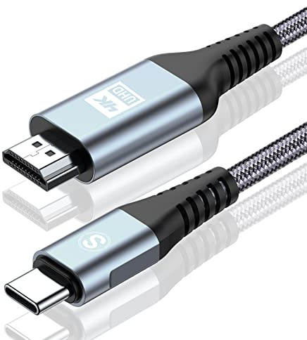 sweguard USB C auf HDMI Kabel 4K 1M,USB Typ C zu HDMI UHD Kabel Geflochten Thunderbolt 3/4 Adapter Kompatibel für iPhone 17/16/15 Pro Max,MacBookPro/Air,iMac,Samsung S25 S24 S23,Surface (Grau, 1M)