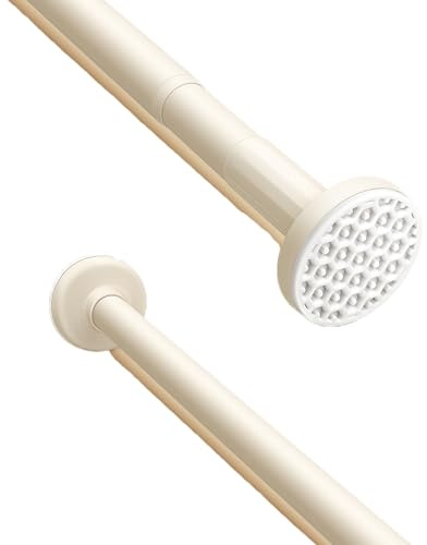 Dehnbare Duschvorhangstange aus Edelstahl, verstellbare Duschvorhangstange, ohne Bohren, geeignet für Badezimmer, Küche, Kleiderschrank, Cremefarben, 70-120 cm