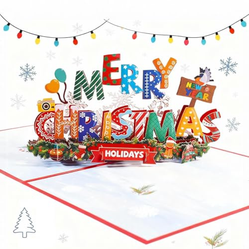 AUMAYCO Weihnachtskarte, Pop Up Karte Weihnachten, 3D Weihnachtskarten mit Umschlag und Blankokarte, Christmas Greeting Cards, Gutscheinkarte Weihnachten für Kinder Freunde Familie (A Stil)