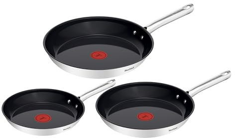 Tefal Duetto On G766S334 - Set di 3 padelle da 20 x 24 x 28 cm, rivestimento antiaderente in ceramica, segnale termico, manico rivettato, adatto a tutti i piani cottura, in acciaio inox
