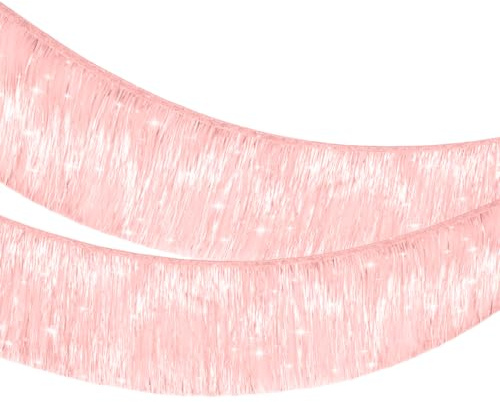 MOMAHUA Lametta Fransen Girlande Bonbon Rosa, 20x200cm Metallic Foil Fringe Garland Lametta Glitzer Vorhang für Parade Floats, Verlobung Hochzeit, Weihnachten, Geburtstagsparty, Fransengirlande