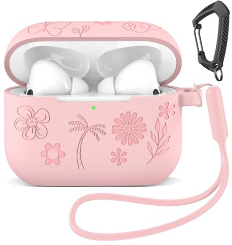MATEPROX Silikon Hülle Kompatibel mit AirPods Pro 3. Generation 2025 Kratzfeste Schutzhülle mit Karabiner und Kopfhörerhüllen-Halter für AirPods Pro 3-Rosa