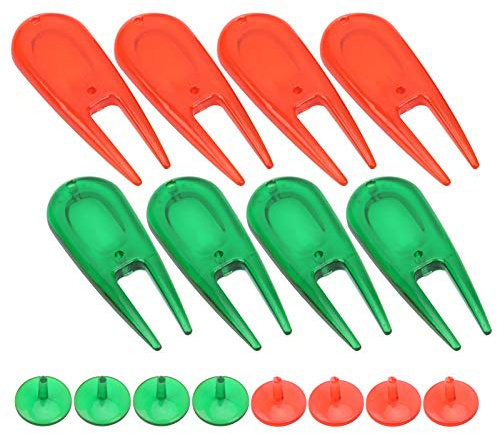 Segrehy Golf Divot Tool and Ball Marker Durable PE Plastic Pitch Fork for Golf Course Repair Kit with 8 Pieces Red and Green Tools Lightweight and Portable