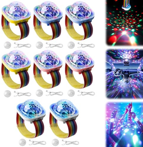8 Pack Discokugel Armband Partylicht, Partyball-Armbandlicht mit 5 dynamische Modi Mini Discokugel Partylicht, Disco Ball Licht USB Wiederaufladbar mit Saugnapf für Partydekoration AutoinneTanzen DJ