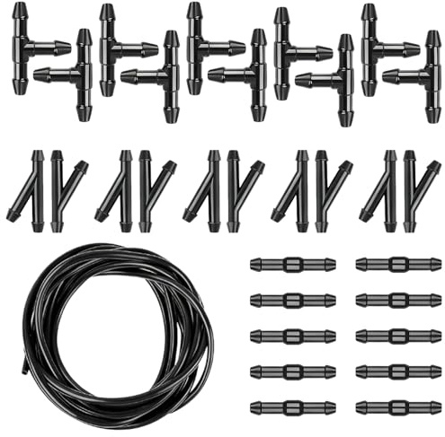 30 Verbinder + 3m Schlauch Universal Scheibenwaschanlage Reparaturset - Wischwasserschlauch & Schlauchverbinder Set für Auto - Kompatibel mit Allen Modellen (Schwarz)
