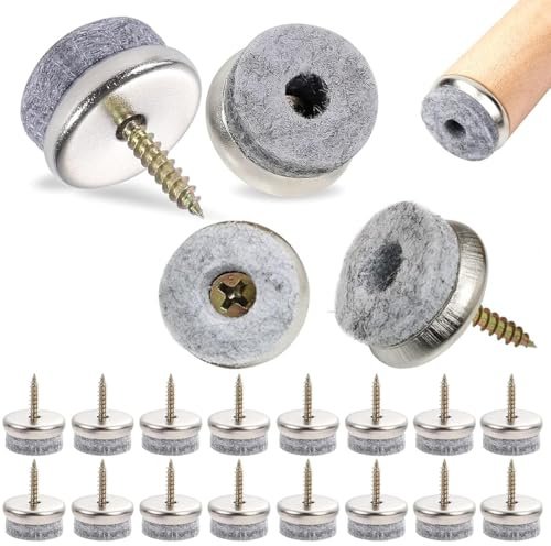 Uqingo 20PCS Chair Leg Floor Protectors, 20mm Screw-On Furniture Felt Pads, 5MM Thick Non-slip Furniture Pads Floor Protectors with Easy Screw Installation for Chairs Parquet Laminate