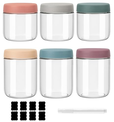 Foydream 6 Pezzi Overnight Oats Jar, 500 ml e 300 ml Barattoli Vetro con Coperchio Ermetico per Yogurt, Insalata, Muesli, Porridge, Chutney, Marmellata, Budino, Scatole per Preparazione Pasti