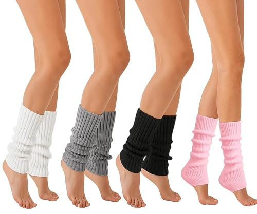 WangVipfei Leg Warmers Damen, 4 Paar Stulpen Damen Winter, Weiche Stulpen Für Daman Und Kinder, Ballett Mädchen, Länge 40cm, Weiß Schwarz Grau Rosa