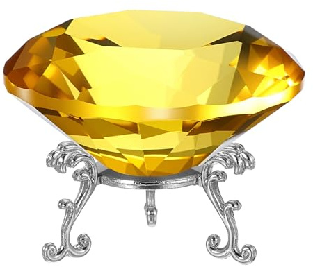 PATIKIL Diamant Kristall Briefbeschwerer 80mm / 3.15 Kristall Briefbeschwerer Briefbeschwerer Mit Silberner 19 Metallbasis Für Zuhause Büro Schreibtisch Dekoration Deko Gelb