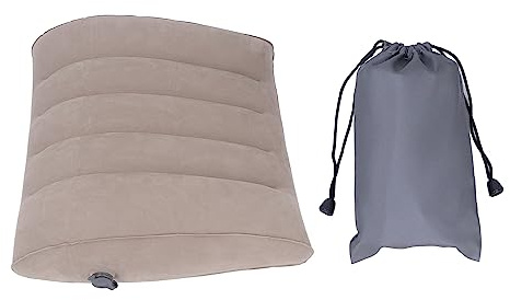 FWALPUOIN Inflatable Lumbar Pillow, Portable Lumbar Support Pillow for Car Office Travel, Gray PVC Flocking Back Cushion with Storage Bag, Ergonomic Design for Spine Relief, Lightweight and
