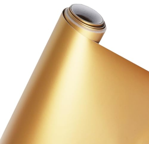Vinylfolie Plotter Gold Matt, 30,5x500cm Plotterfolie Vinyl Selbstklebend Plotter Folien für Cricut, Permanentes Vinylfolie Rollen Klebefolie für Teetasse, Keramik, Aufkleber, Party Dekoration