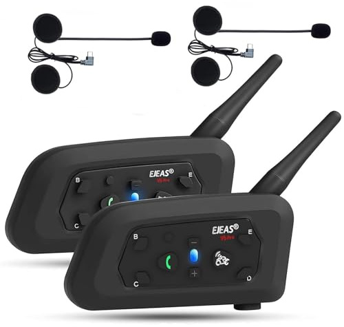 EJEAS V6 Pro+ Motorcycle Helmet Bluetooth 5.1 Intercom Headset, V6 Pro Upgraded Version, Equipped with Type-C Interface(2 Pack)
