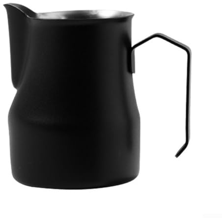 Brocca per latte in acciaio inox, per latte art con beccuccio lungo di precisione per schiumare latte, per cappuccino, bevande al caffè e latte art (nero, 450 ml)