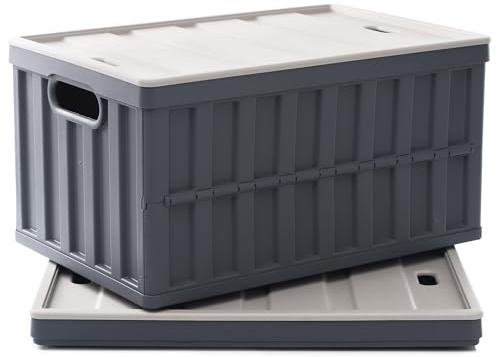 Kerhouze 2er Set 64L klappbox Faltbar Stabil Plastik Faltbox, Campingbox Collapsible Transportbox für die Organisation große Heavy Outdoor, Bad, Küche, Büro, Wohnzimmer (Grau)