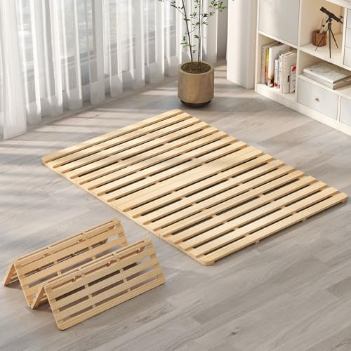 DoCred Japanese Tatami Floor Bed Frame, Foldable Solid Wood Slatted Futon Platform, Breathable & Moisture-Proof Base for Futon Mattress,Full