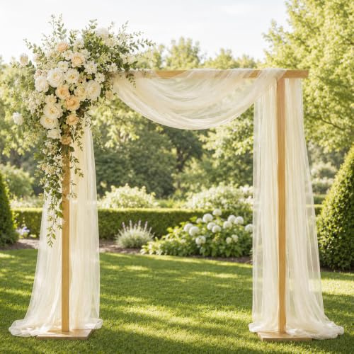 prota Hochzeitsbogen Gardinen Beige, 75×600cm Querbehang Dekostoff Chiffon Stoff, Tüll Hochzeits Hintergrund Vorhang, Soft Tüllstoff Tüllrock für Hochzeit Torbogen Party Fotografie