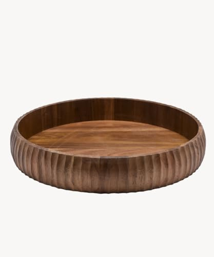 Zoha Servierplatte Akazienholz Stripe Tray Ø30 cm - Rundes Servierbrett, Käseplatte, geölte Oberfläche robust & wasserabweisend für Antipasti, Snacks, Frühstück, Buffet, Tapas, Party oder Küchentisch