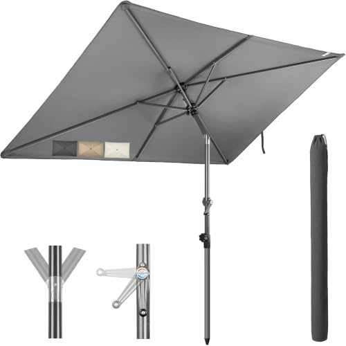 Menz Sonnenschirm Balkon 210 × 140 cm mit Kurbel, Fb. Anthrazit | Sonnenschirm rechteckig, Sonnenschutz Balkon mit UV 50+, Balkonschirm mit Schutzhülle, knickbar und höhenverstellbar