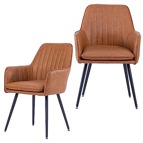 Switdo 2er Set Mid-Century Modern Ledersessel vergoldete Beine Armlehne Braun 136 kg Traglast für Esszimmer