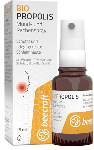 beecraft BIO Propolis Mund-, Hals- und Rachenspray | mit Thymian & Salbei | Halsspray | pflegt gereizte Schleimhäute | wohltuend bei Husten, Heiserkeit oder Schluckbeschwerden | BIO-Imker-Qualität