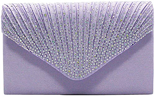 Pochette a busta, da donna, in raso, pochette da sera, per matrimoni e feste, borse da ballo, pochette in raso, borsa a tracolla glitterata con strass, borsa per feste di fine anno, Viola chiaro,
