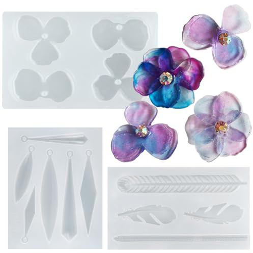 Forma de silicona flor pluma expoxi forma gota piedras preciosas joyería colgante collar