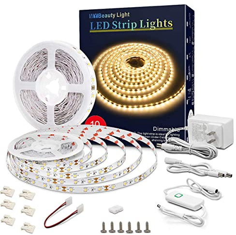 Led Strip Lights 32.8ft Warm White Dimmable Led Light Strip Flexible Rope Lights Kits with 12v Etl Power Supply, Adhesive Clips, Dimmer Switch and Connectors for Indoor Decor