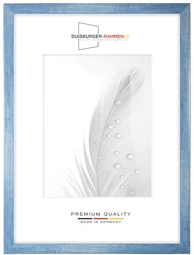 Duisburger-Rahmen24 DR24 Cornice 32x45 (Azzurro Sfocato) su Misura, Telaio in Legno MDF Largo 35 mm Incluso Vetro Sintetico antiriflesso, Parete Posteriore Stabile, perni da Piegatura e Ganci