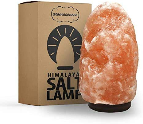 AROMASENSES | Lámpara de Sal del Himalaya | Peso de 5 a 7 kg, con Base de Madera, Cable y Bombilla de 14W | Natural 100% | Hecha a Mano | Purifica el Aire | Lámparas Originales de Sal de Himalaya Rosa