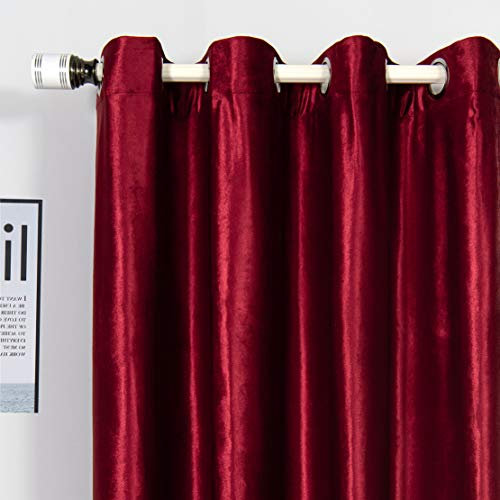 MYRU 1 Pair Velvet Curtains Eyelet Room Drakening Curtains for Bedroom and Living Room (Burgundy Red, 2 x 66x84 Inch)