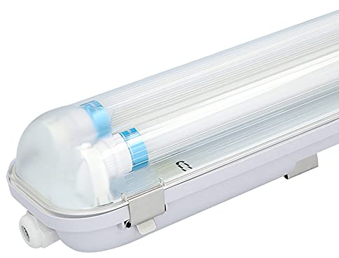 HOFTRONIC - LED-Feuchtraumleuchte 60 cm 6000K 18W 2520lm 140lm/W Inkl. flimmerfreie LED Röhren verlinkbar Werkstattlampe IP65 Wasserfest Wannenleuchte kellerleuchte Doppel