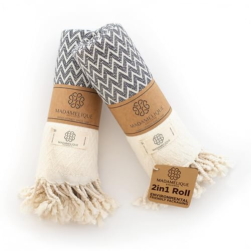Madamelique Exclusivo Juego de 2 Toallas de Mano de 18 x 40 Pulgadas, Toalla Decorativa de baño Peshtemal para Manos, Cara, Cabello, Yoga, té, paño de Cocina, baño - 100% algodón Puro (Gris)