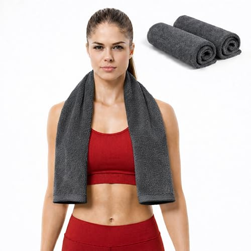 EOC Evolution of Cotton Sporthandtuch - Doppelpack (2 Stück), je 30 × 130 cm, Grau, 100% Baumwolle - Oeko- Tex- Zertifiziert, sehr saugfähig und schnelltrocknend, für Fitness, Gym und Yoga