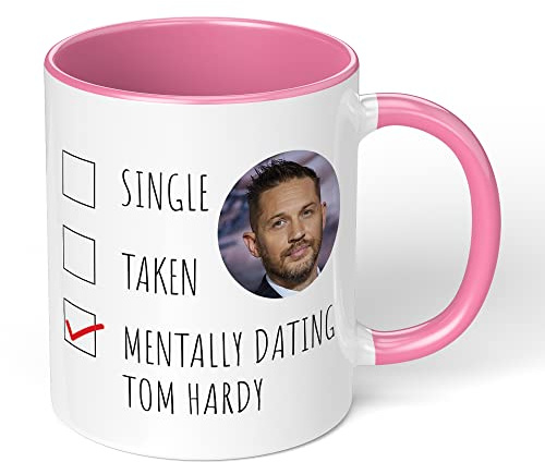 Print Maniacs Mug Gift Christmas Birthday Novelty Celebrity Movies Coffee Tea Present Gift Mentally Dating Tom Hardy (Pink Fill)