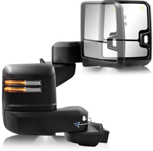 Towing Mirror Compatible with 2019-2025 Chevy Silverado 1500 with Power Adjustment Mirror Heated Turn Signal & Running Light Backup Light Puddle Lamp BSM Temperature Sensor Pair Set