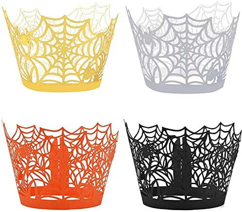 LATRAT 40 Stück Kuchen Spinnennetz Geschenkpapier Halloween, Förmchen Cupcakes Toppers Wrappers Cupcake Papier Verpackung Kuchen Wrappers Dekoration für Kuchen Muffin