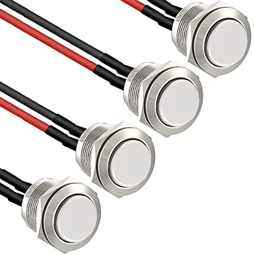 RUNCCI-YUN4×16mm Impermeable Momentáneo Pulsador metal, Provisional Mini Botón, Pulsador Redondo,para Trompeta de Coche, PC, Lámpara de Mesa, Timbre de Casa (Pre Cableado de Botón)