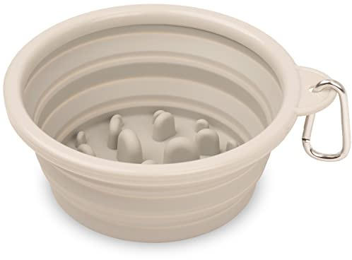 Bonza by Leash Boss Collapsible Dog Slow Feeder Bowl, Portable Silicone Travel Bowl for Food & Water, Slow Eating for Large, Medium, & Small Sized Breeds, Anti-Choking, BPA-Free, Dishwasher Safe