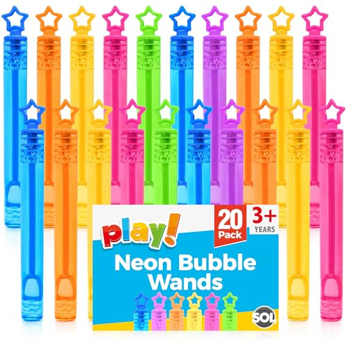 SOL 20pc Neon Bubble Wands Multipack - Pre-Filled with Bubbles - Perfect Party Bag Fillers Birthday Mini Loot Bag Favors Party Fillers for Kids Bubbles, Fun for Boys Girls Indoor Outdoor Summer Games