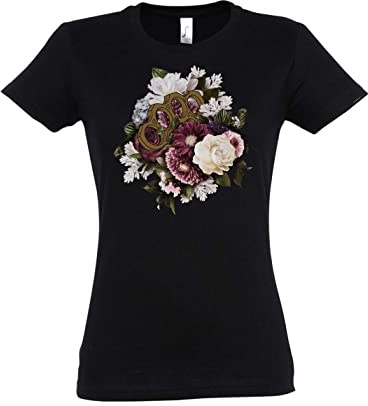 Urban Backwoods Brass Knuckles and Flowers Women T-Shirt Black Size 3XL