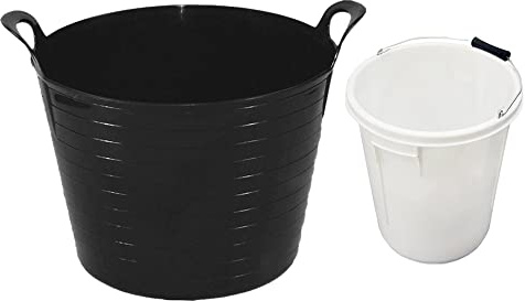 TENLITE Twin Pack Of 25L Plastic Bucket With Metal Handle + 40L Large Flexi Tub | Heavy Duty Plasterer Mixing, Paint Bucket, Storage Tub | Muck Bucket Home and Garden Debris Rubbish Collection