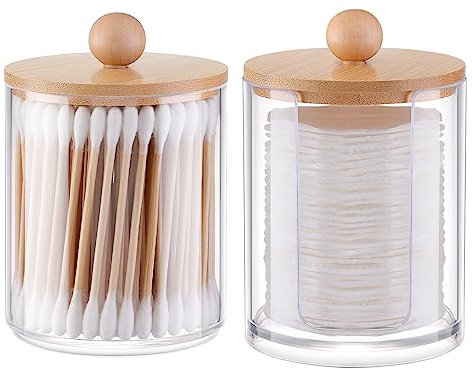 Bote de acrílicos con tapa, dispensadores para Qtip con tapas de bolas tarro para discos desmaquillantes de algodón, hisopo de algodón
