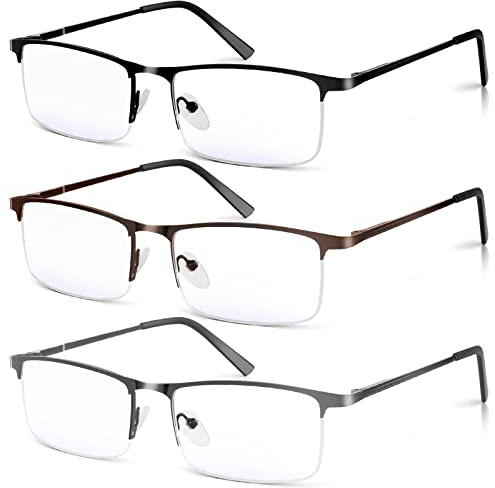 Blue Light Blocking Reading Glasses, Half Frame, Black/Grey/Brown, 2.5 | Spring Hinge Reading Glasses, Blue Light Blocking, Relieve Eyestrain for Reading, Phone Use & Close Work.