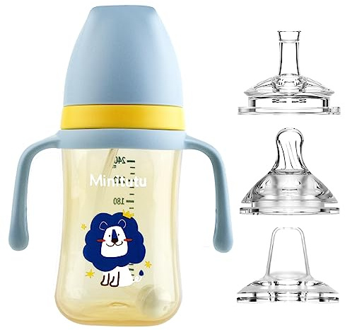 Vaso Aprendizaje Bebé y Niños Pequeños, Set de Vasos 360° con Asas, Vaso Antiderrame Libre de BPA para Bebés a Partir de los 6 Meses, Apto para Lavavajillas (azul)