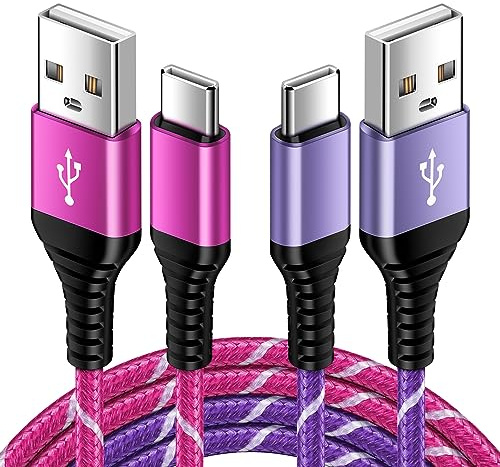 USB C Charger Cable 2Pack, 6FT Samsung Phone Charger Type C Charger Cable Fast Charging Lead for Samsung Galaxy A17/A56/A16/A36/A15/A55/A53/S25 Ultra/S24 FE/S23/S22/S21/S20, iPhone 17 16 15, Pixel 10