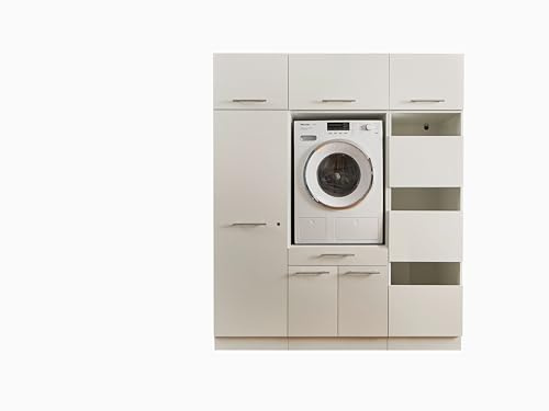 Laundreezy Waschmaschinenschrank, Wäscheschrank, Mehrzweckschrank und 3X Schrankaufsatz, Weiß - Waschmaschinen-Überbauschrank TÜV-Zertifiziert mit viel Stauraum - 167,5 x 200 x 67,5 cm (B/H/T)