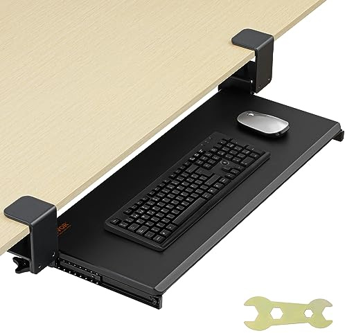 VEVOR Tangentbordsstativ 68 x 28 cm Tangentbord och musplatta som glider under skrivbord max belastning 5 kg, glidande surfplatta, tangentbord, enkel fastsättning med C-klämmor utan borrning för PC