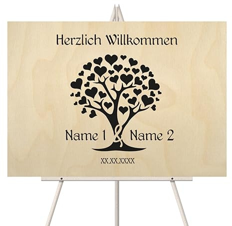 Personalisiertes Willkommensschild zur Hochzeit Birkensperrholz (Größe wählbar) - Herzbaum