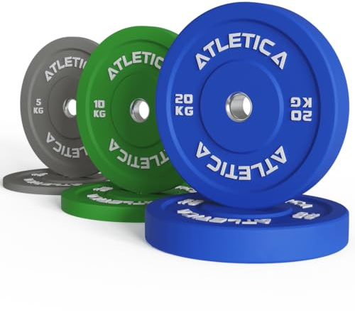 ATLETICA Color Bumper Plates 70 kg Paarweise | Farbige Vollgummi-Ummantelung, Geräusch- und stoßdämpfend, Robust & langlebig, Ø 50mm Edelstahlring