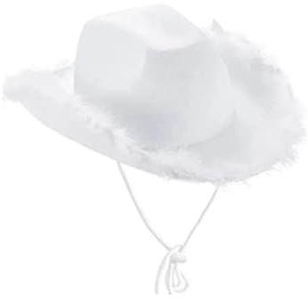LUMoony Damen Cowgirl Hut 1Pcs Cowboyhut mit Federn Flauschige Federbesatz Weiße Cowboyhut Erwachsene Halloween Kostüme Karneval Partyhut Cowgirl Hut Filzkappe Headwear Filz Cowboyhut